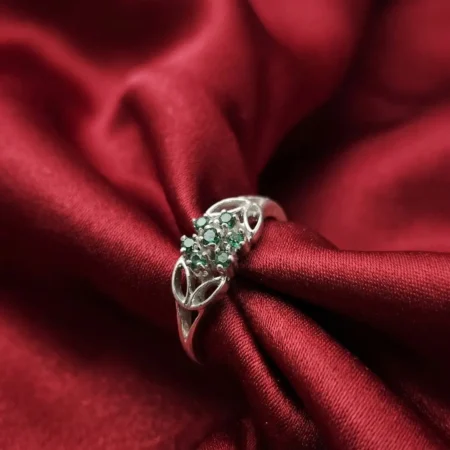 925 Sterling Silver Emerald Green Flower Cluster Ring for Women & Girls