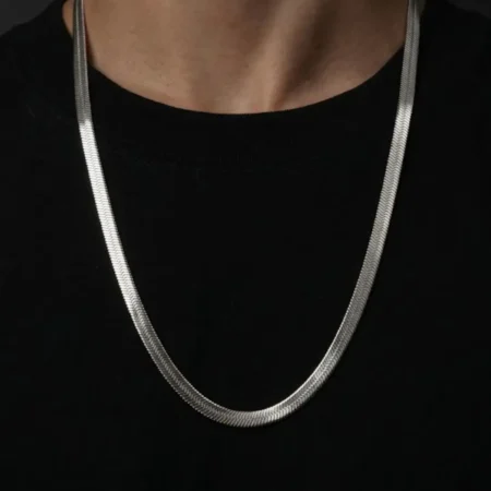 Premium 925 Sterling Silver Italian Herringbone Flat Snake Chain for Men
