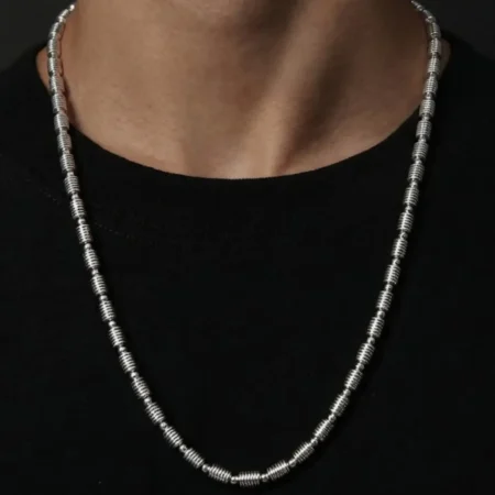 Premium 925 Sterling Silver Textured Ball and Barrel Chain for Men