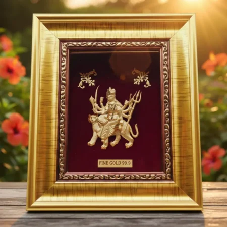 24k Gold Plated Maa Durga (Sherawali) Photo Frame for Protection & Prosperity