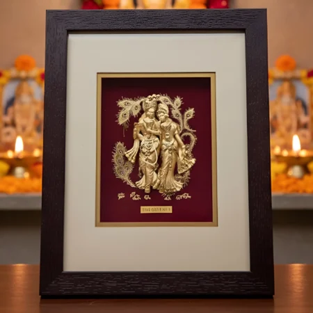 24k Gold Leaf Radha Krishna Photo Frame – Eternal Divine Love Decor