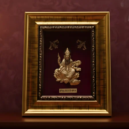 24k Gold Plated Maa Saraswati Photo Frame for Wisdom, Music & Arts