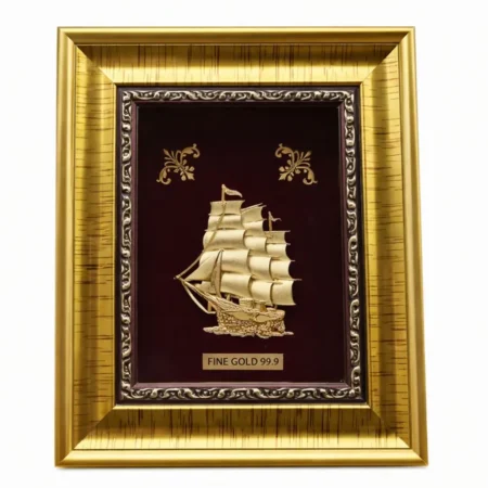 24k Gold Plated Ship Photo Frame in Fine 925 Silver - BIS Hallmarked Certified