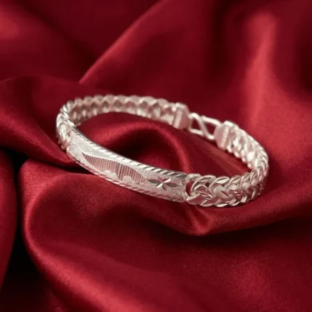 925 Sterling Silver Star Engraved Designer Kada Bracelet for Men's | BIS Hallmarked