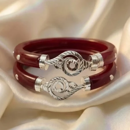 925 Sterling Silver Pola Bangles for Women | Traditional Red Coral Bangle Set