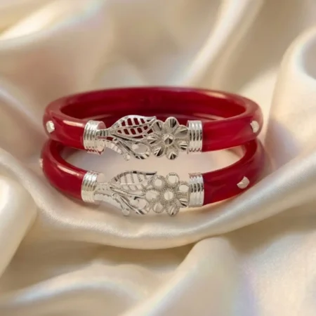 925 Sterling Silver Pola Bangle with Flower & Leaf Design | Traditional Jewelry for Women