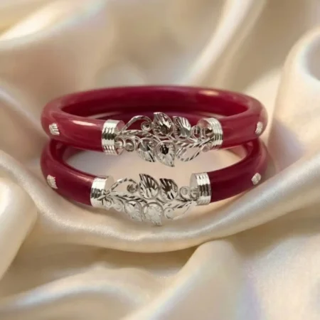 925 Sterling Silver Pola Bangle with Leaf Cluster & Floral Design | Traditional Jewelry for Women