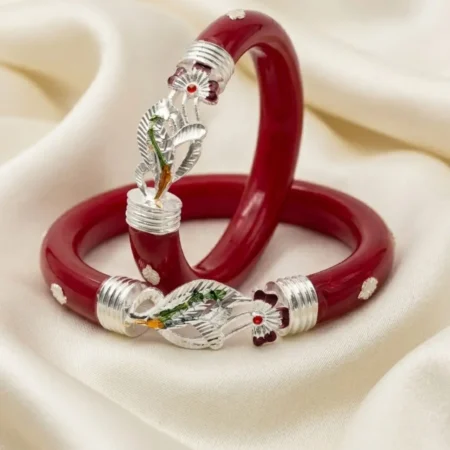 Exquisite Floral & Leaf 925 Silver Pola Bangle for Women