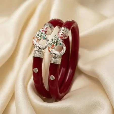 925 Silver Elegant Peacock  Pola Bangle for Women by The Velvet Box