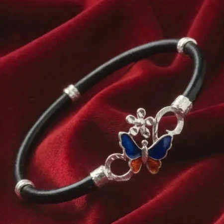The Velvet Box Pure 925 Silver Noya Bangle with Blue Butterfly Charm
