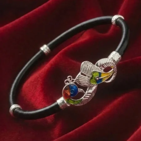 Pure 925 Silver Noya Bangle with Traditional Peacock Enamel Motif