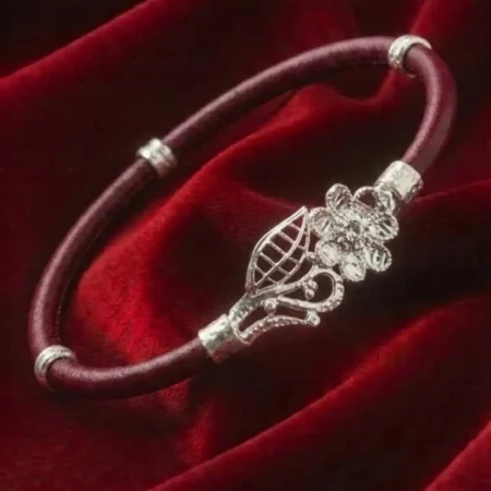 925 Silver Noya Bangle with Multi-Leaf Branch & Green-Yellow Stones (BIS Hallmarked)