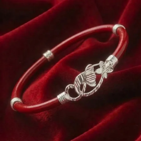 925 Silver Noya Bangle with Red Thread Design | BIS Hallmarked - The Velvet Box