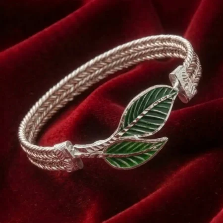 925 Silver Double Leaf Noya Bangle - BIS Hallmarked | The Velvet Box