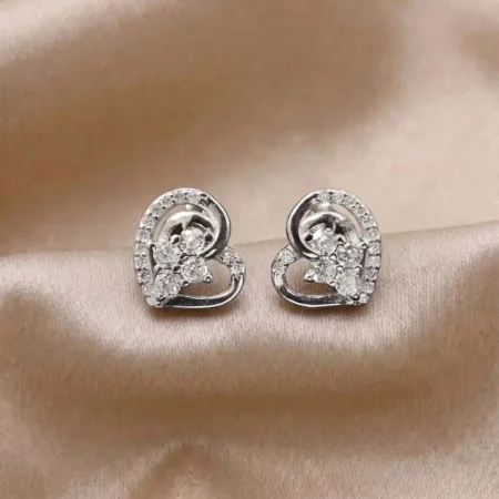 Sparkling Cubic Zirconia Heart Stud Earrings in Pure 925 Silver - The Velvet Box