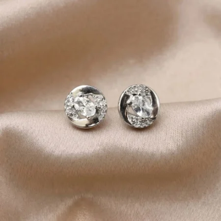 925 Silver Oval Solitaire Circular Stud Earrings for Women | The Velvet Box