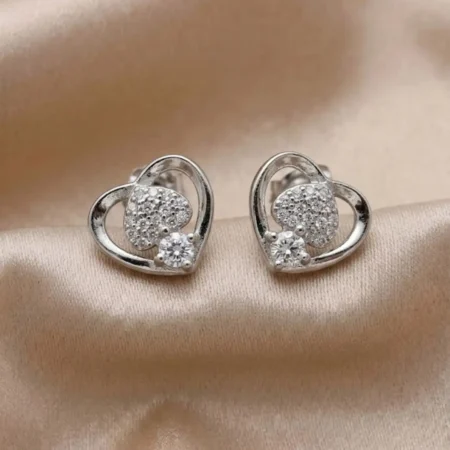 925 Sterling Silver Elegant Open Heart Pave Stud Earrings for Women | The Velvet Box