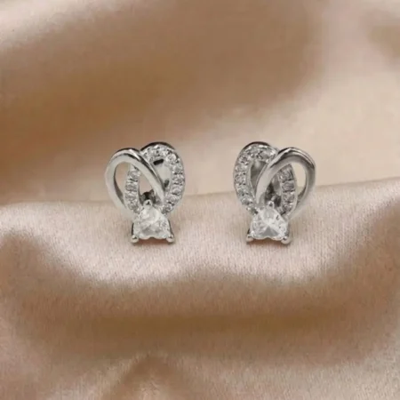 Elegant 925 Sterling Silver Sparkling Heart Stud Earrings - The Velvet Box