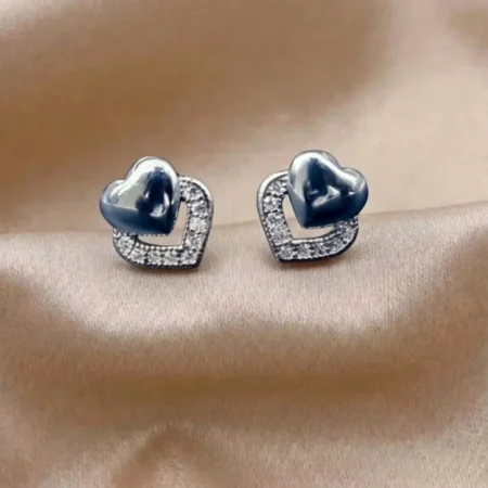 925 Sterling Silver Romantic Double Heart Stud Earrings for Women | The Velvet Box