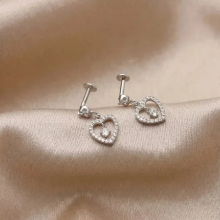 Sparkling Heart Halo 925 Silver Drop Earrings | The Velvet Box