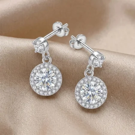 Sparkling Round Halo 925 Silver Drop Earrings | The Velvet Box
