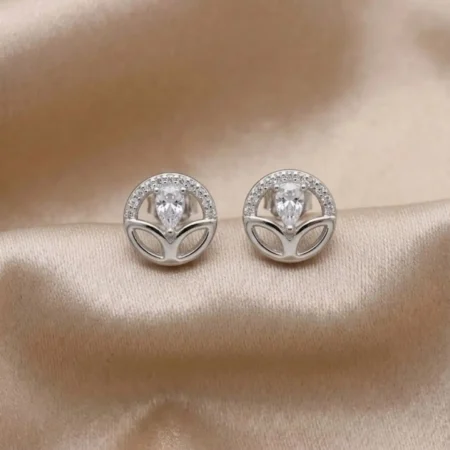 Designer Pear Cut 925 Silver Circular Stud Earrings | The Velvet Box