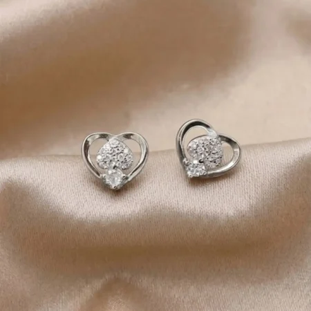 Sparkling 925 Silver Heart & Spade Stud Earrings | The Velvet Box