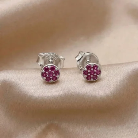 925 Silver Pink Ruby Stone Circular Stud Earrings for Women | The Velvet Box