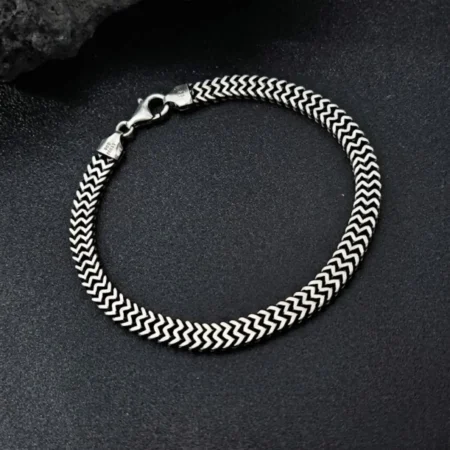 925 Sterling Silver Chevron Link Bracelet for Men - Oxidized Vintage Finish