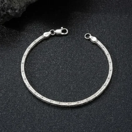 925 Sterling Silver Hammered Texture Sleek Flat Bracelet for Men - BIS Hallmarked