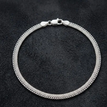 925 Sterling Silver Mesh Chain Popcorn Bracelet for Men - BIS Hallmarked