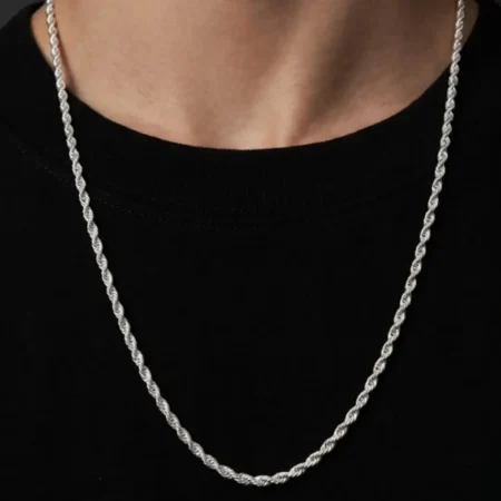 925 Sterling Silver Rope Chain for Men - BIS Hallmarked Twisted Silver Neck Chain
