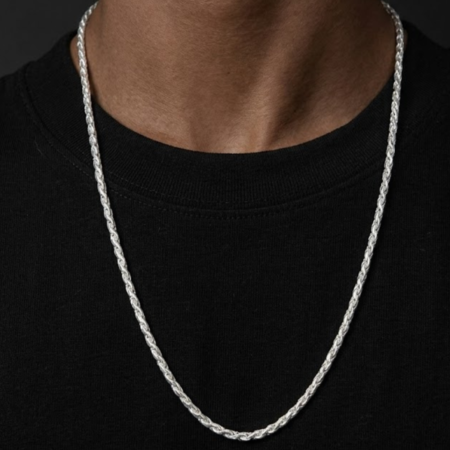 Pure 925 Sterling Silver Men's Twisted Rope Chain - BIS Hallmarked