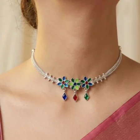 The Supreme Floral Legacy: Genuine 925 Sterling Silver Sleek Choker with BIS Hallmarking – Exclusively by The Velvet Box