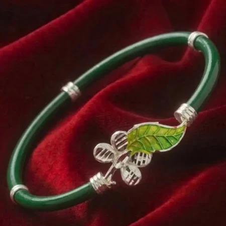 925 Silver Noya Bangle - BIS Hallmarked Green Leaf & Butterfly Design