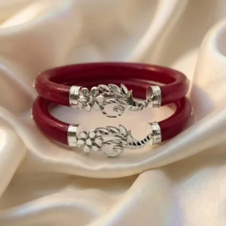 Pure 925 Silver Pola Bangle - Elegant Peacock & Leaf Motif Design (BIS Hallmarked)