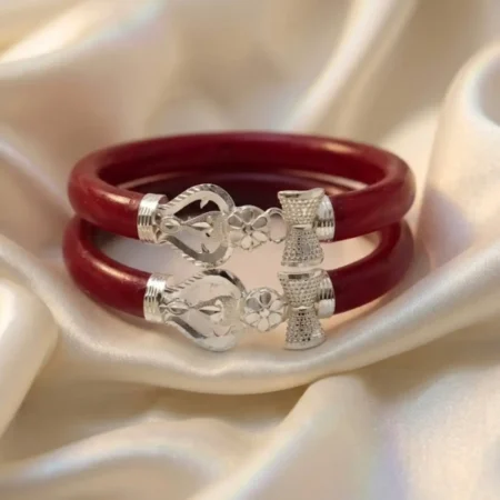 Pure 925 Silver Pola Bangle - Divine Trishul & Damru Floral Design (BIS Hallmarked)