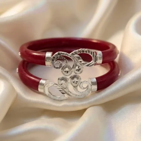 Pure 925 Silver Pola Bangle - Elegant Abstract Swirl & Drop Motif Design (BIS Hallmarked)