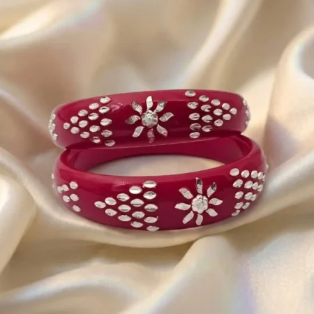 Pure 925 Silver Pola Bangle - Radiant Floral Sun & Geometric Dot Motif Design (BIS Hallmarked)