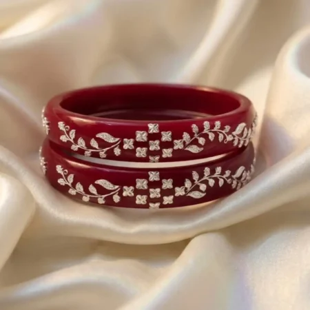 Pure 925 Silver Pola Bangle - Elegant Floral Mesh & Leaf Motif Design (BIS Hallmarked)