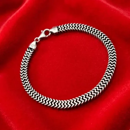 925 Sterling Silver Chevron Link Bracelet for Men - Oxidized Vintage Finish