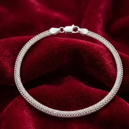 925 Sterling Silver Mesh Chain Popcorn Bracelet for Men - BIS Hallmarked