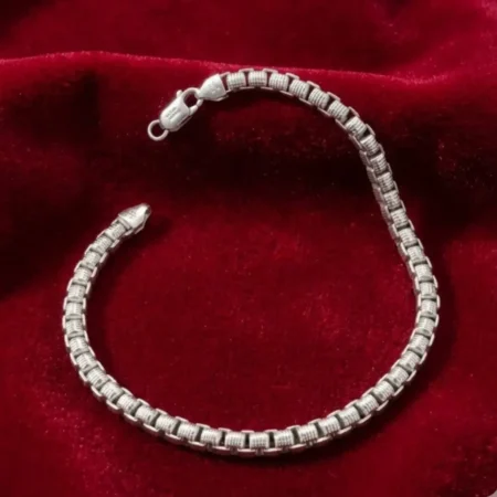 925 Sterling Silver Textured Box Link Bracelet for Men - BIS Hallmarked
