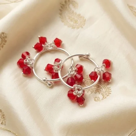 Premium Red Crystal 925 Silver Laddu Gopal Anklet (Pair)