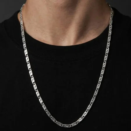 925 Sterling Silver Geometric Box Link Chain for Men - BIS Hallmarked