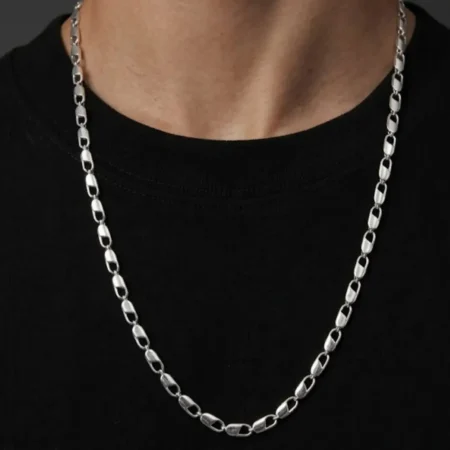 925 Sterling Silver Textured Ball and Barrel Chain for Men - 21cm - BIS Hallmarked