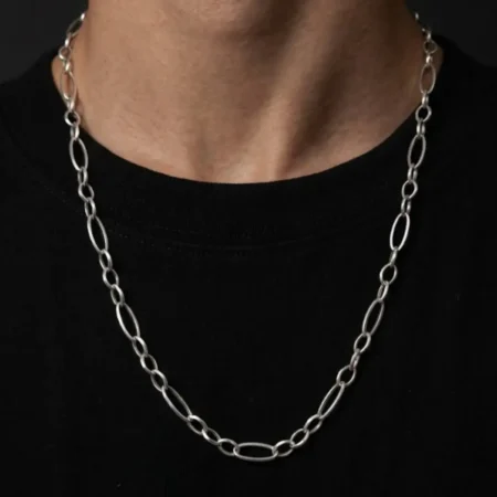 925 Sterling Silver Textured Ball and Barrel Chain for Men- BIS Hallmarked