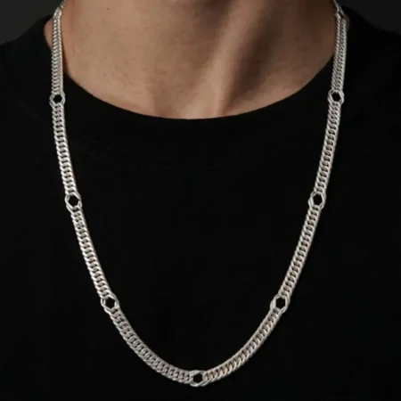 925 Sterling Silver Curb Link Chain with Circular Accents for Men