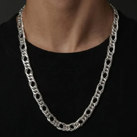 925 Sterling Silver Double Curb Link Figaro Chain for Men