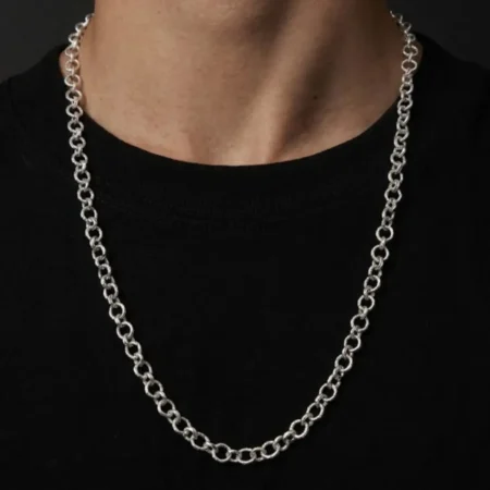 Premium 925 Sterling Silver Textured Round Rolo Link Chain for Men